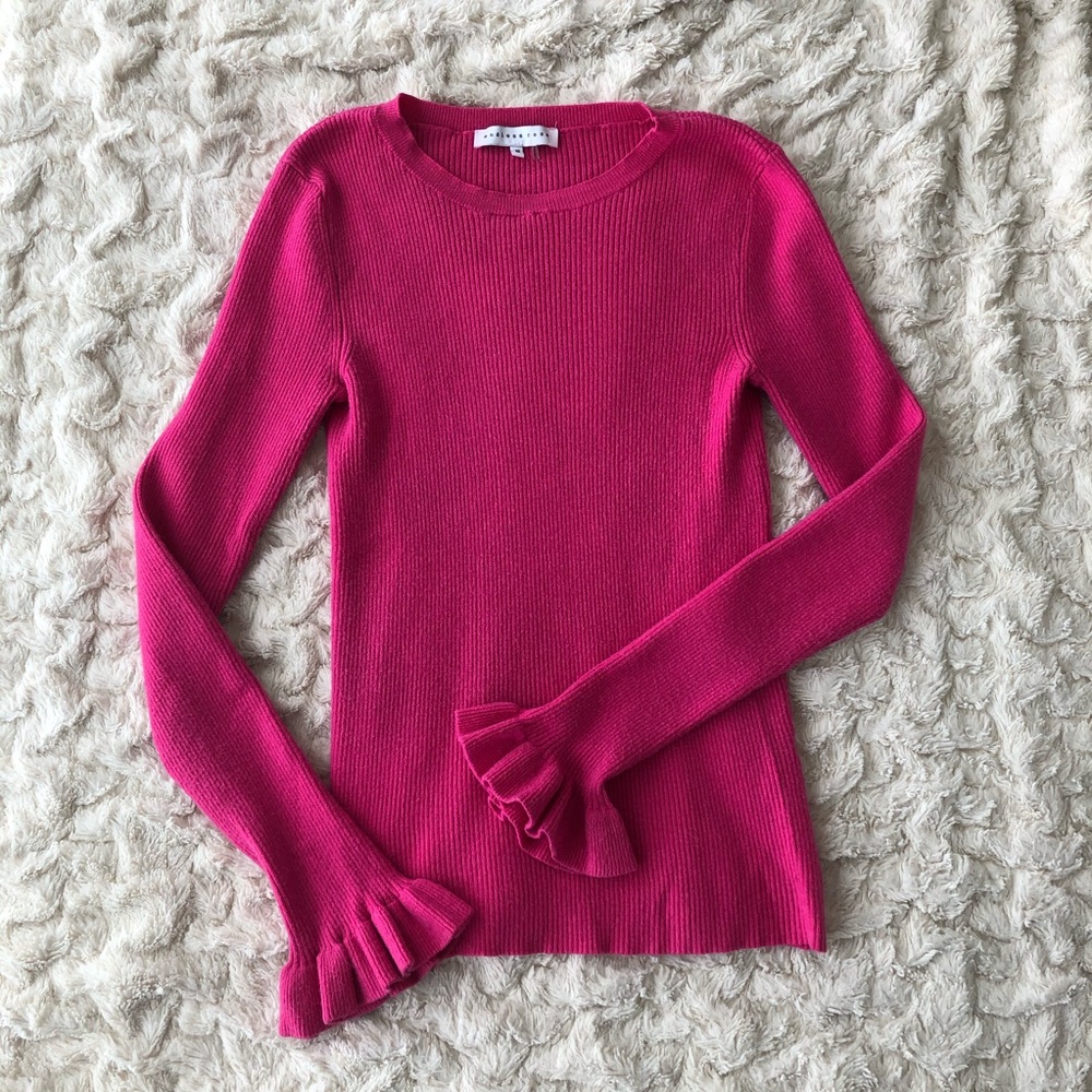 English Factory Bright Pink Ruffle Sleeve Sweater